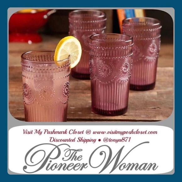 COPY - 🦋 New Pioneer Woman Adeline 16-Ounce Embossed  Glass Tumblers, Set of 4 - Picture 1 of 9